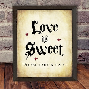 Love is Sweet Please Take a Treat Sign - INSTANT DOWNLOAD - bridal shower party printable digital wedding print wizard halloween