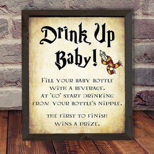 Halloween Bottle Chug Baby Shower Game - INSTANT DOWNLOAD - printable digital pottery shower party wizard drink up nipple