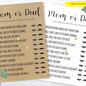 Mama oder Papa Babyparty Spiel - SOFORTIGER DOWNLOAD - druckbares digitales Babypartyspiel
