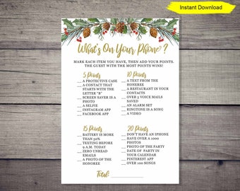 Christmas What's on Your Phone game - INSTANT DOWNLOAD - party printable digital  shower wintergreen holiday party white elephant