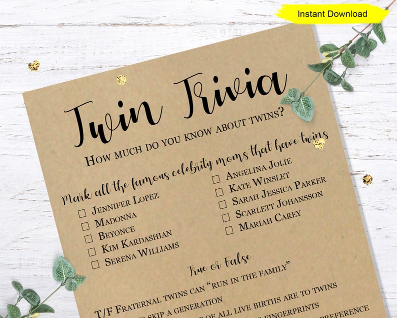 Kraft Twins Trivia Game INSTANT DOWNLOAD Printable Digital Etsy