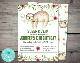Sleepover Invitation - INSTANT DOWNLOAD - printable digital custom customized Editable Template tween sleep over slumber party birthday teen