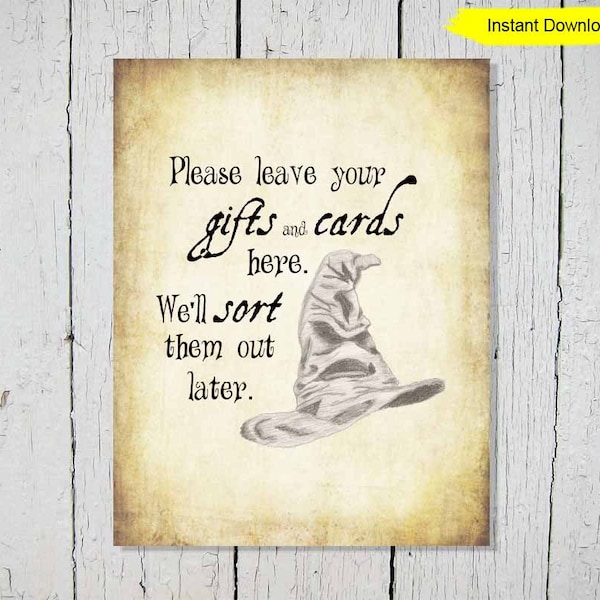 Sorting Hat Gift and Card Antique Sign - INSTANT DOWNLOAD - bridal shower birthday party wedding printable baby shower digital