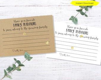 Family Traditions Cards - INSTANT DOWNLOAD - printable digital baby shower game kraft craft