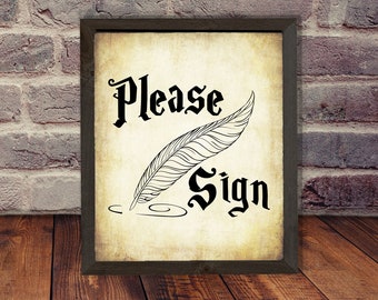 Antique Please Sign - INSTANT DOWNLOAD - bridal shower party wedding printable baby shower digital guest book guestbook canvas sign