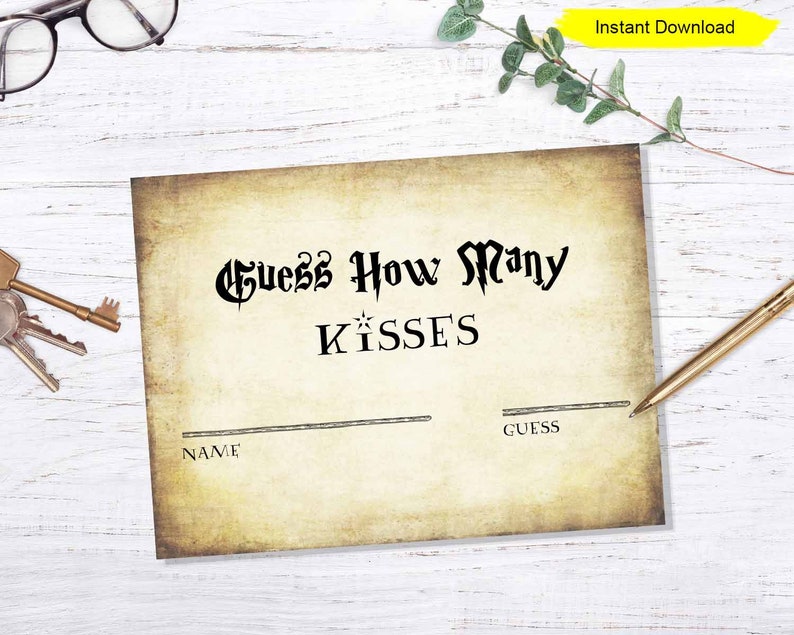 Guess How Many Kisses Game - INSTANT DOWNLOAD - printable digital print sign bridal Shower jar candy game Halloween image 3