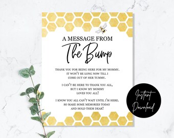 Mensaje de Bee A From The Bump - DESCARGA INSTANTÁNEA - imprimible digital baby shower género neutro mamá a abeja panal de abeja amarillo