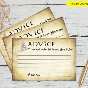 Advice For The New Mom and Dad Cards INSTANT DOWNLOAD digital printable game rustic wizard baby shower couples party sorting hat image 1