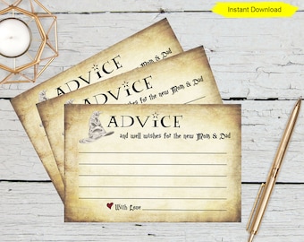 Advice For The New Mom and Dad Cards - INSTANT DOWNLOAD - digital printable game rustic wizard baby shower couples party sorting hat