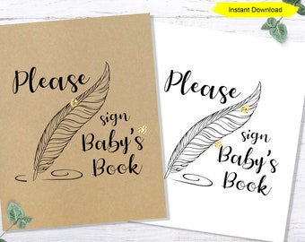 Please Sign Baby's Book Sign - INSTANT DOWNLOAD - printable digital baby shower sign