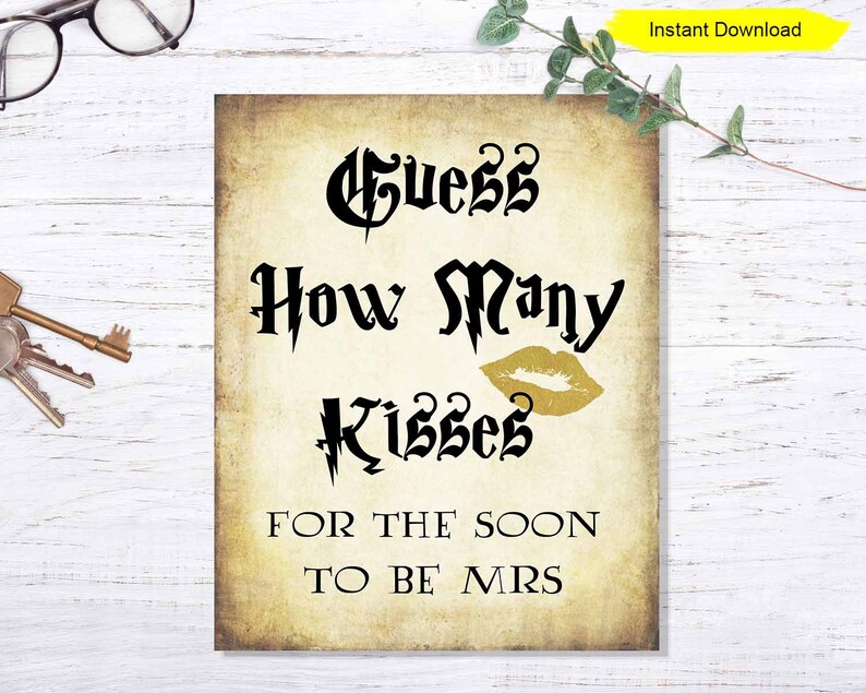 Guess How Many Kisses Game - INSTANT DOWNLOAD - printable digital print sign bridal Shower jar candy game Halloween image 2