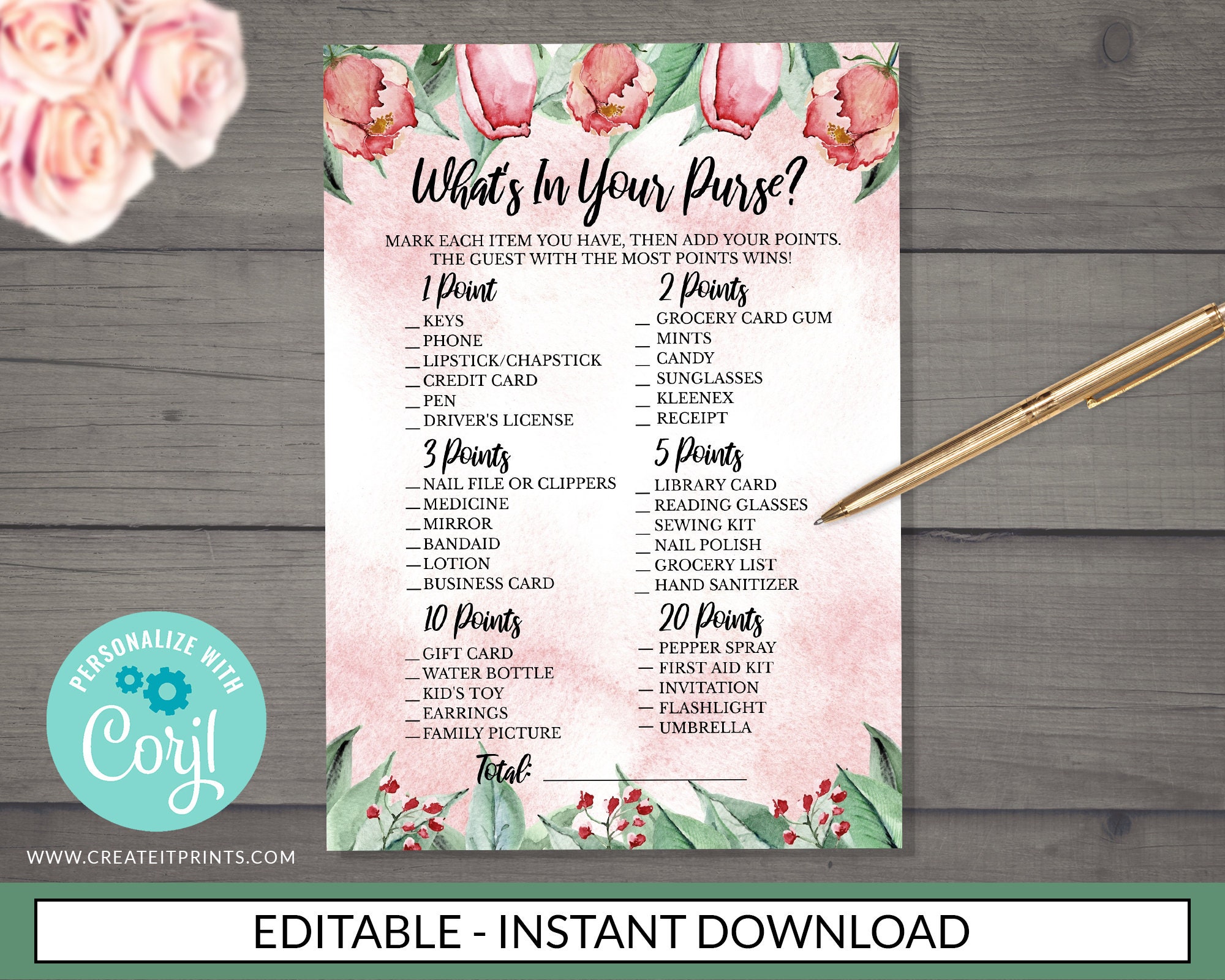 Tea Party What's In Your Purse EDITABLE Game INSTANT Etsy