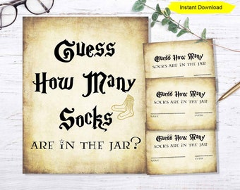 Guess How Many Socks Game - INSTANT DOWNLOAD - printable digital print sign bridal Shower candy jar games are in the jar game