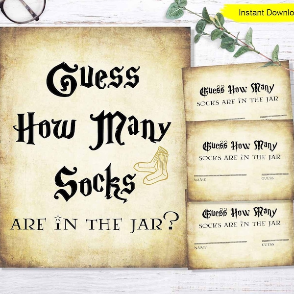 Guess How Many Socks Game - INSTANT DOWNLOAD - printable digital print sign bridal Shower candy jar games are in the jar game