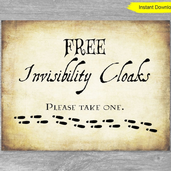 Free Invisibility Cloaks Sign - INSTANT DOWNLOAD - digital invisible birthday party decorations decor print banner bridal shower antique
