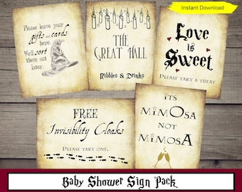 Bridal Shower Signs Pack - INSTANT DOWNLOAD - printable digital halloween antique sorting hat party decor decorations cloak bundle Wizard