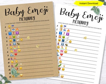 Baby Shower Emoji Game - INSTANT DOWNLOAD - printable digital baby shower game craft white woodland simple chic boho