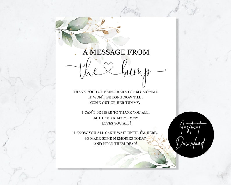 Greenery and Gold A Message From the Bump INSTANT DOWNLOAD - Etsy