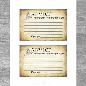 Advice For The New Mom and Dad Cards INSTANT DOWNLOAD digital printable game rustic wizard baby shower couples party sorting hat image 2