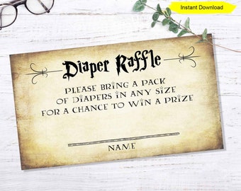 Antique Diaper Raffle Invitation Insert - INSTANT DOWNLOAD - printable digital couples co ed shower sprinkle party Baby Shower invite card
