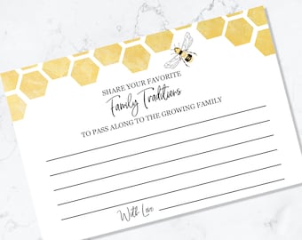 Tarjetas de tradiciones familiares de abejas - DESCARGA INSTANTÁNEA - imprimible digital para baby shower, mamá de abeja, panal amarillo