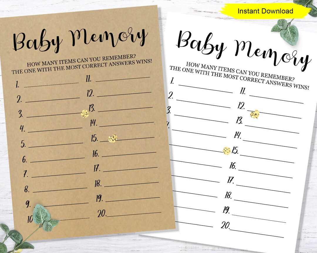 Kraft Baby Memory Game INSTANT DOWNLOAD Printable Digital Baby Shower