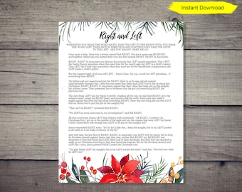Christmas Right and Left Game - INSTANT DOWNLOAD - printable digital activity white elephant class game christmas party christmas eve story