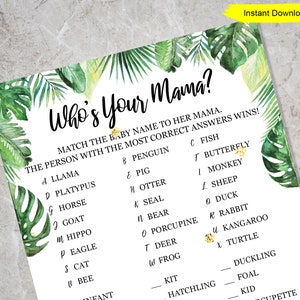 Jungle Who's Your Mama Game INSTANT DOWNLOAD printable print baby shower safari giraffe party animals lion modern gold my momma mother image 3