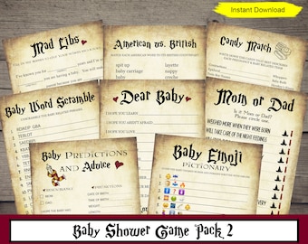 Halloween Baby Shower Game Pack 2 - INSTANT DOWNLOAD - party pottery printable digital wizard bundle witch gothic antique craft kraft