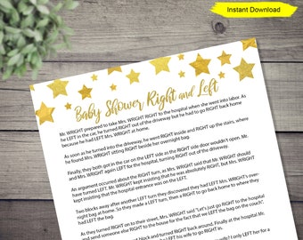 Gold Twinkle Little Star Right and Left Game - INSTANT DOWNLOAD - gold stars printable gender neutral activity story ice breaker