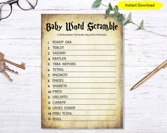 Baby Shower Word Scramble game - INSTANT DOWNLOAD - baby shower party printable digital wizard sprinkle party