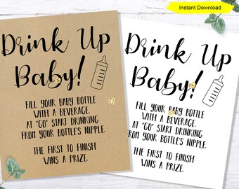 Bottle Chug Baby Shower Game - INSTANT DOWNLOAD - printable digital baby shower game
