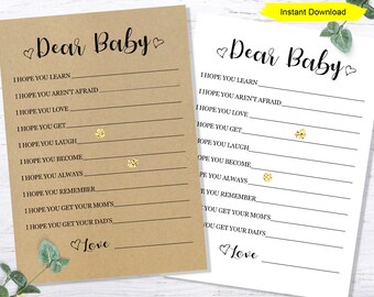Dear Baby Baby Shower Game - INSTANT DOWNLOAD - printable digital baby shower Game kraft craft woodland white minimalist