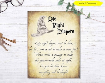 Baby Shower Late Night Diapers Game - INSTANT DOWNLOAD - printable digital couples co ed shower sprinkle party sorting hat sign