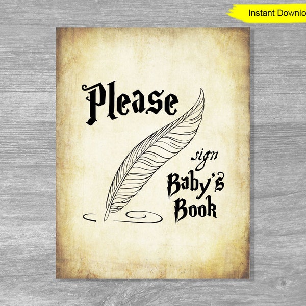 Please Sign Baby's Book Sign - INSTANT DOWNLOAD - baby shower party printable digital guest book guestbook first birthday antique