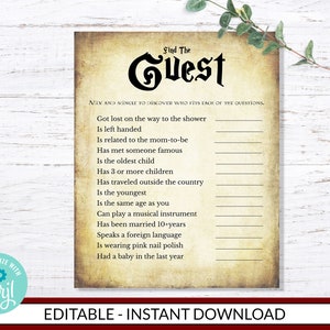 Find The Guest Game INSTANT DOWNLOAD printable digital baby shower antique gothic wizard corjl editable image 1