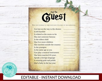 Find The Guest Game - INSTANT DOWNLOAD - printable digital baby shower antique gothic wizard corjl editable