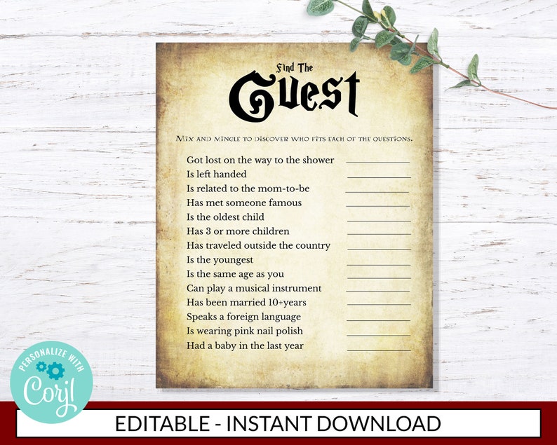 Find The Guest Game INSTANT DOWNLOAD printable digital baby shower antique gothic wizard corjl editable image 1