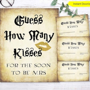 Guess How Many Kisses Game - INSTANT DOWNLOAD - printable digital print sign bridal Shower jar candy game Halloween image 1