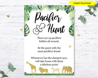 Jungle Pacifier Hunt Game - INSTANT DOWNLOAD - printable print baby shower safari giraffe party animals lion modern gold hide and seek find