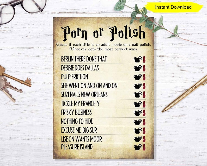Halloween Porn or Polish game - INSTANT DOWNLOAD - bridal shower bachelor bachelorette party printable digital - includes a clean version image 1