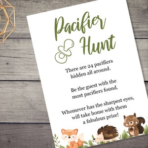 Juego de búsqueda de chupetes en el bosque - DESCARGA INSTANTÁNEA - baby shower imprimible digital zorro género neutro animales bosque señal escondite buscar y encontrar