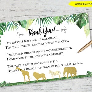 Dschungel Dankeskarte - INSTANT DOWNLOAD - Printable Print Baby Party Safari Giraffe Party Tiere Gold Löwe Modern Zoo Bilderspiel