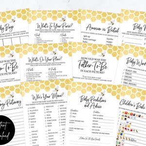 Bee Baby Shower Games Pack - INSTANT DOWNLOAD - afdrukbare bundel mama to bee