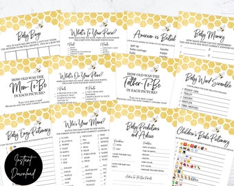 Bee Baby Shower Games Pack - INSTANT DOWNLOAD -  printable bundle mama to bee