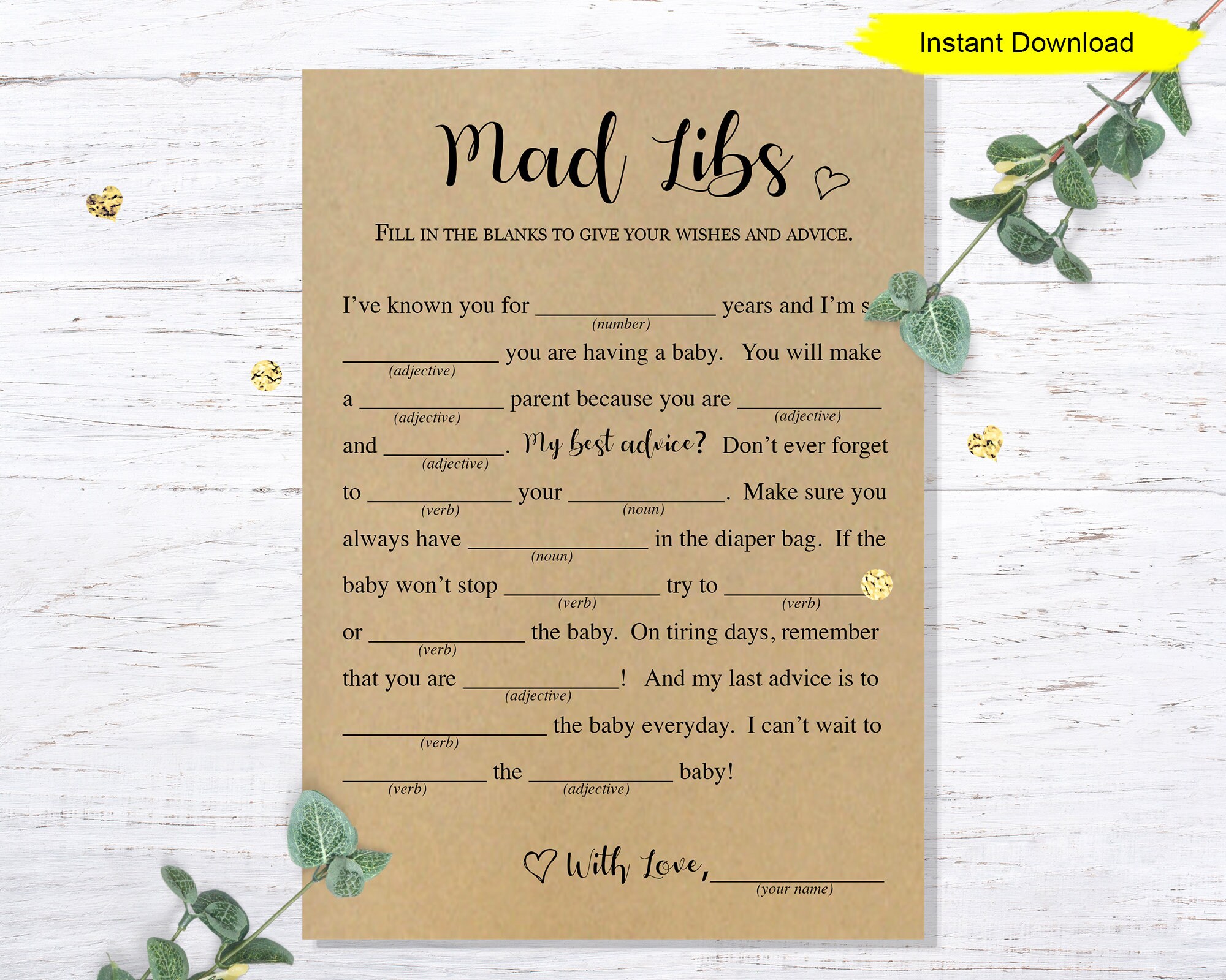 Baby Mad Libs Game INSTANT DOWNLOAD Printable Digital Baby - Etsy