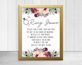 Burgundy and Blush Ring Bling Game - INSTANT DOWNLOAD - party printable digital bridal shower bar burgundy plum champagne marsala flowers