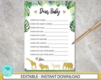 Jungle Dear Baby game - INSTANT DOWNLOAD - printable digital baby shower party couples predictions personality editable safari tropical