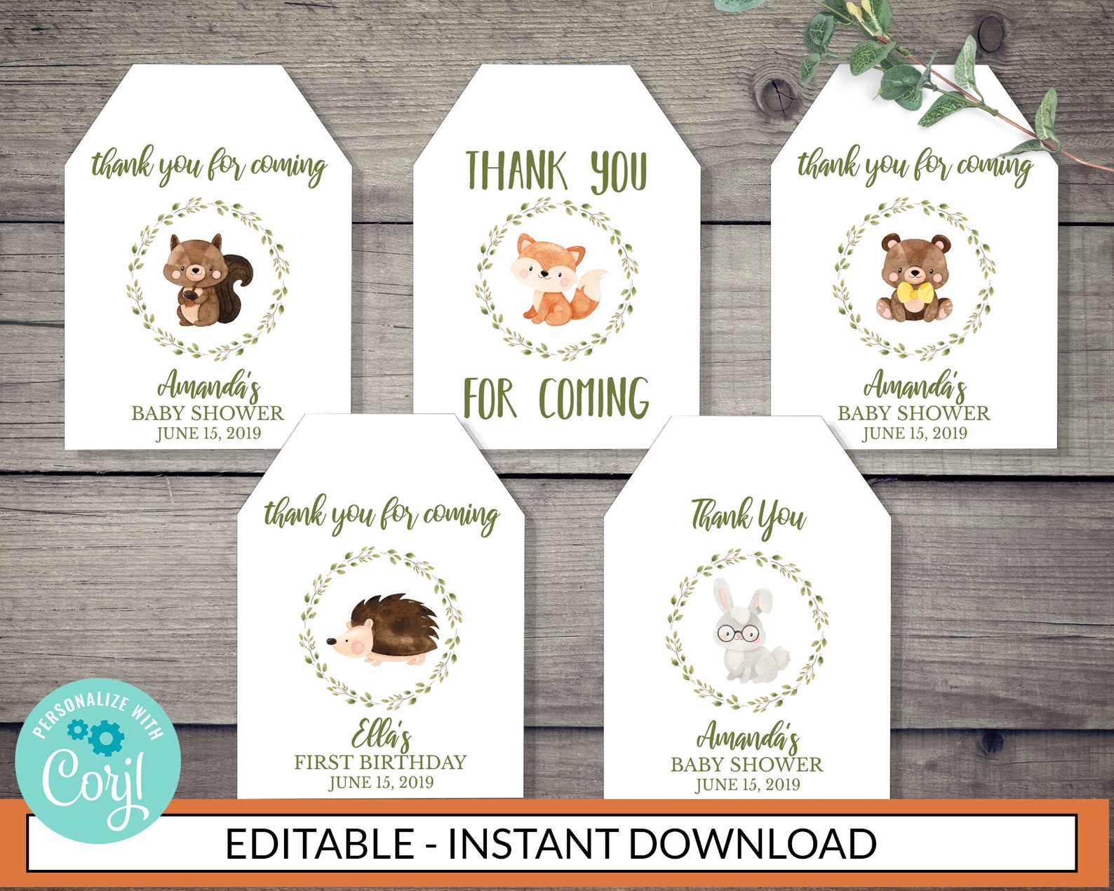 Woodland Gift Tags INSTANT DOWNLOAD Printable Digital | Etsy