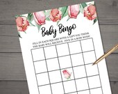 Tea Party Baby Shower Bingo game - INSTANT DOWNLOAD - party printable digital sprinkle party pink roses flower green leaves peonies floral Il_170x135